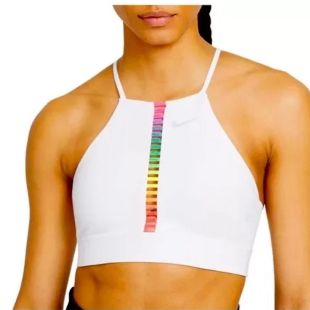 Nike White Sports Bra with Multicolor Stripe